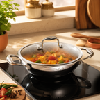 Honeycomb Non-Stick Stainless-Steel Kadhai/Wok with Glass Lid
