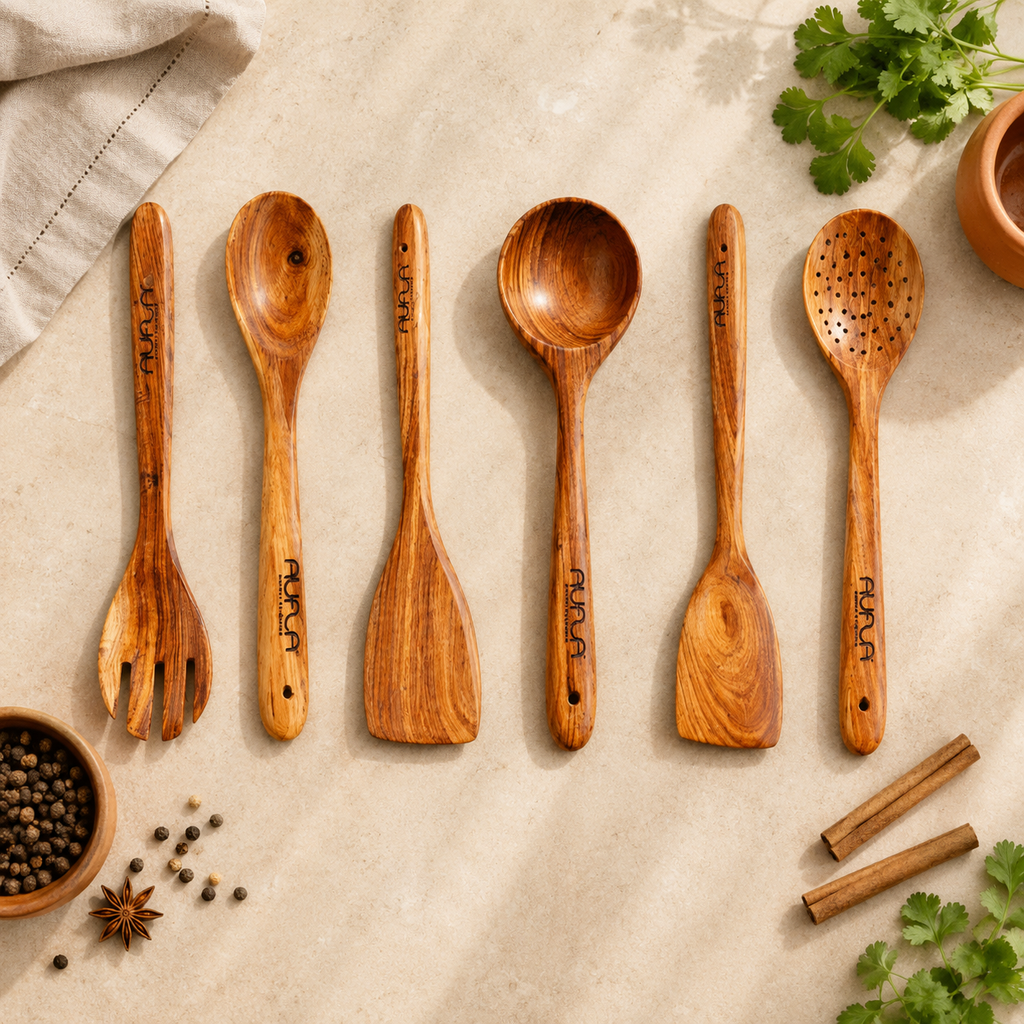 Handcrafted Rosewood/ Sheesham Cooking Utensil Set – Set of 6