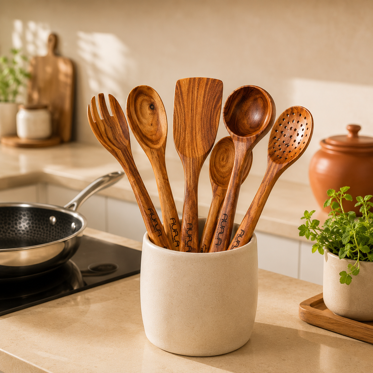 Handcrafted Rosewood/ Sheesham Cooking Utensil Set – Set of 6